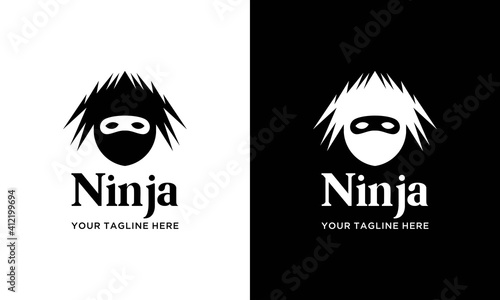 Ninja warrior icon. Simple black ninja head logo