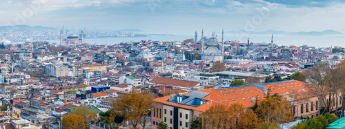 Sultanahmet District panoramic view from Suleymaniye Mosque in Istanbul