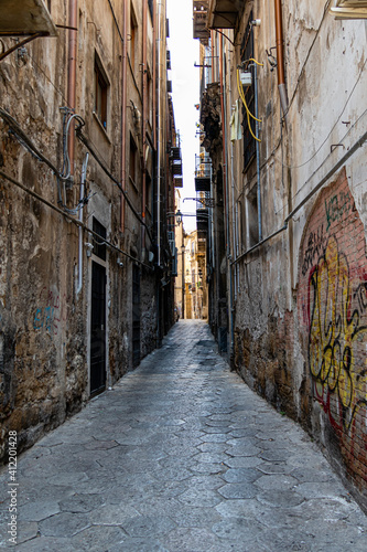 A detail of the architecture in Palermo  Sicily  Italy. An old narrow street.