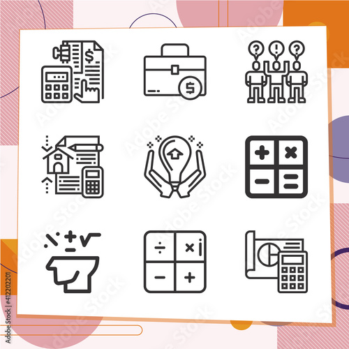 Simple set of 9 icons related to calculated