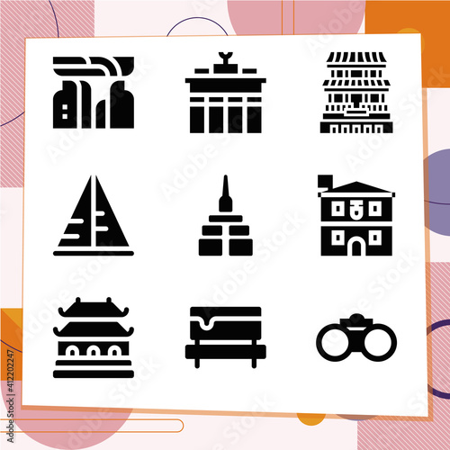 Simple set of 9 icons related to municipality