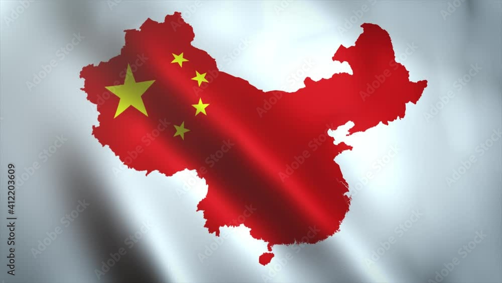 China Map On Flag Background Waving Seamless Looping/ 4k animation of a ...