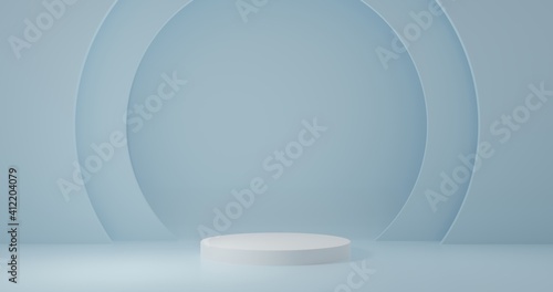 White Product Stand in blue room  Studio Scene For Product  minimal design 3D rendering