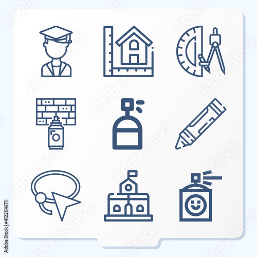 Simple set of 9 icons related to colleges