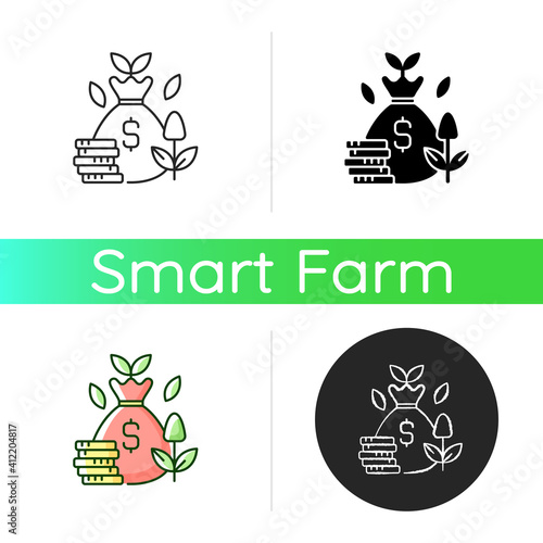 Cost efficiency icon. Maximum profitability. Smart harvest. Farm productivity. Digital agrotechnology. Silhouette symbols. Vector isolated illustration