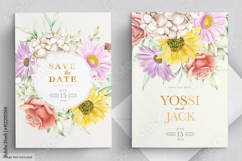 Wedding invitation card with beautiful flowers