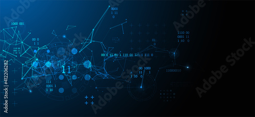 Technology background with plexus effect. Big data concept. Binary computer code. Vector illustration.