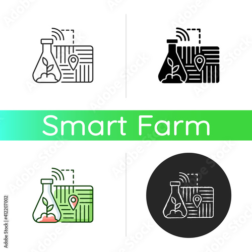 GPS soil sampling icon. Precision agriculture. Smart farm. Navigate for accurate sampling locations. Linear black and RGB color styles. Isolated vector illustrations