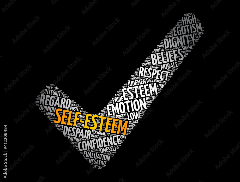 Self-esteem check mark word cloud, concept background Self-esteem check mark word cloud, concept background