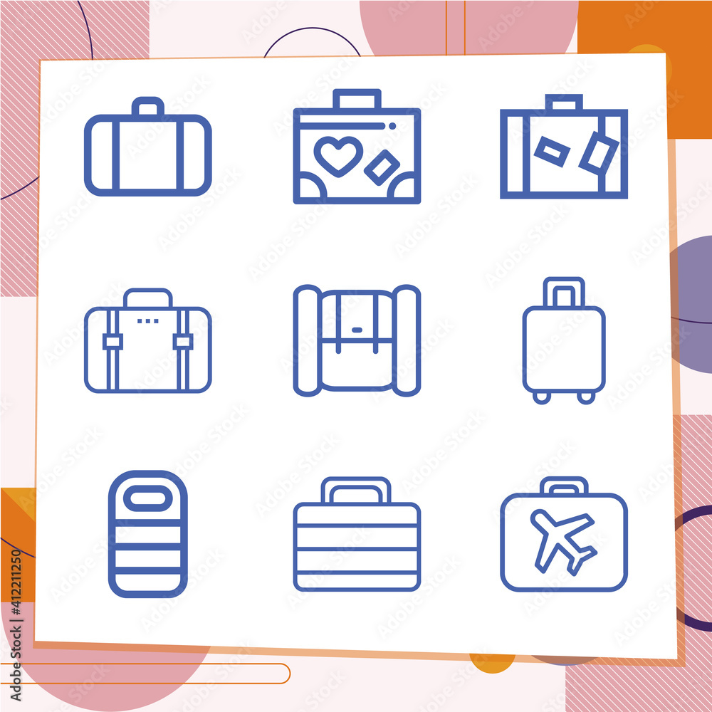 Simple set of 9 icons related to trips Simple set of 9 icons related to trips