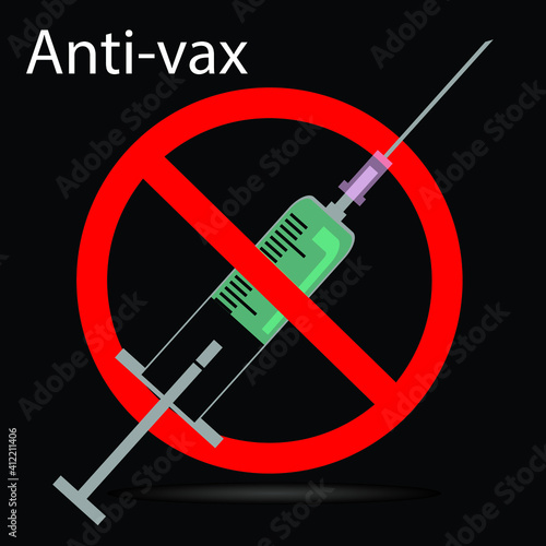 anti vax sign, syringe, vector illustration 