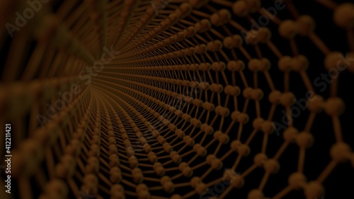 Zigzag carbon nanotube  hexagonal structure  3d render with dark background