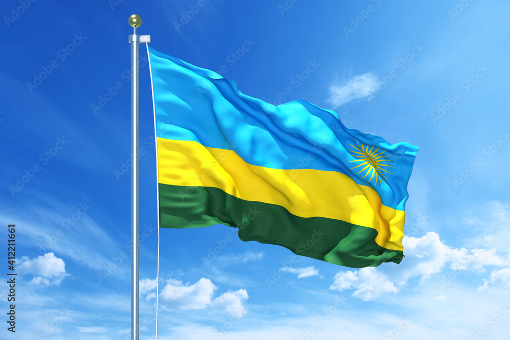 Rwanda flag waving on a high quality blue cloudy sky, 3d illustration Rwanda flag waving on a high quality blue cloudy sky, 3d illustration