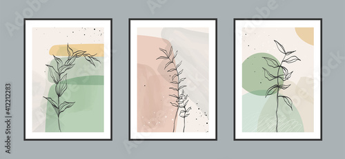 Modern abstract leaves line art background with different shapes for wall decoration, postcard or brochure cover design. Vector illustrations design