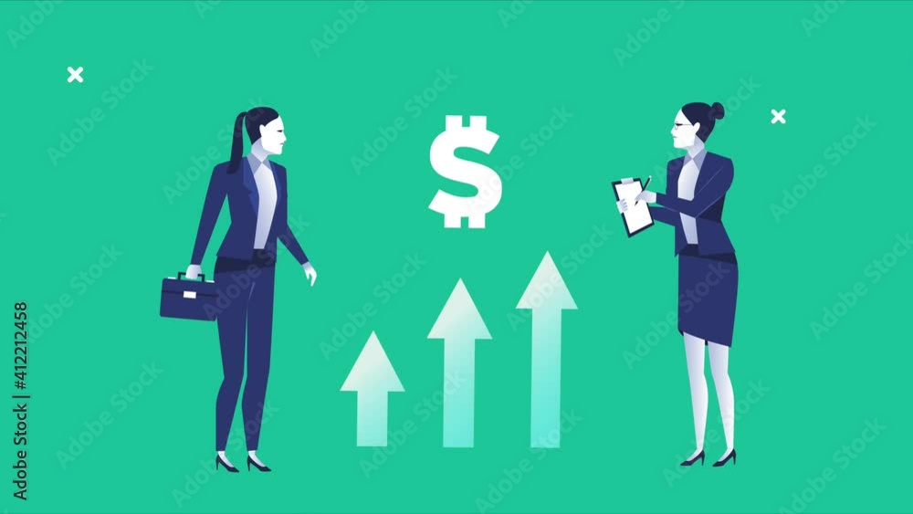 elegant businesswomen workers with dollar symbol and arrows up elegant businesswomen workers with dollar symbol and arrows up