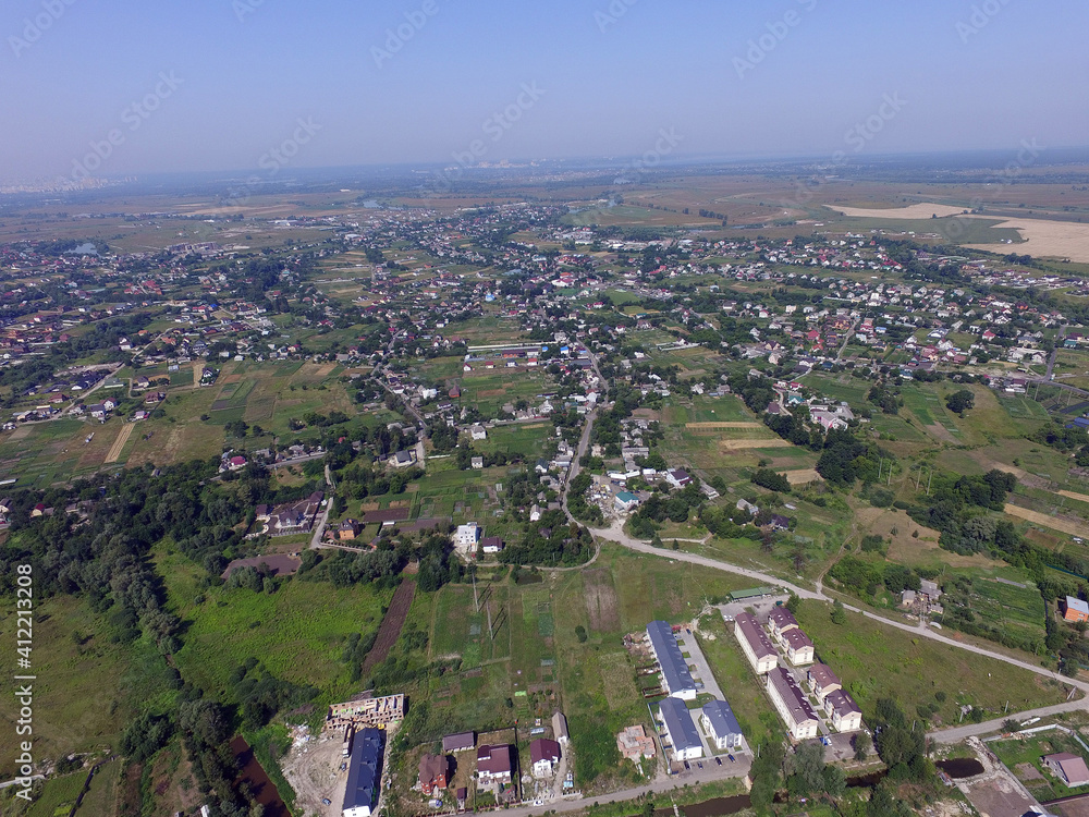 Aerial view of the saburb landscape (drone image). Near Kiev ,Ukraine