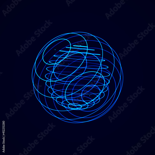 Blue sphere consisting of points. Modern wireframe elements. Technology grid sphere. 3d rendering. © estar 2020