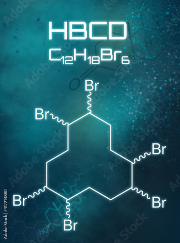 Chemical formula of HBCD on a futuristic background