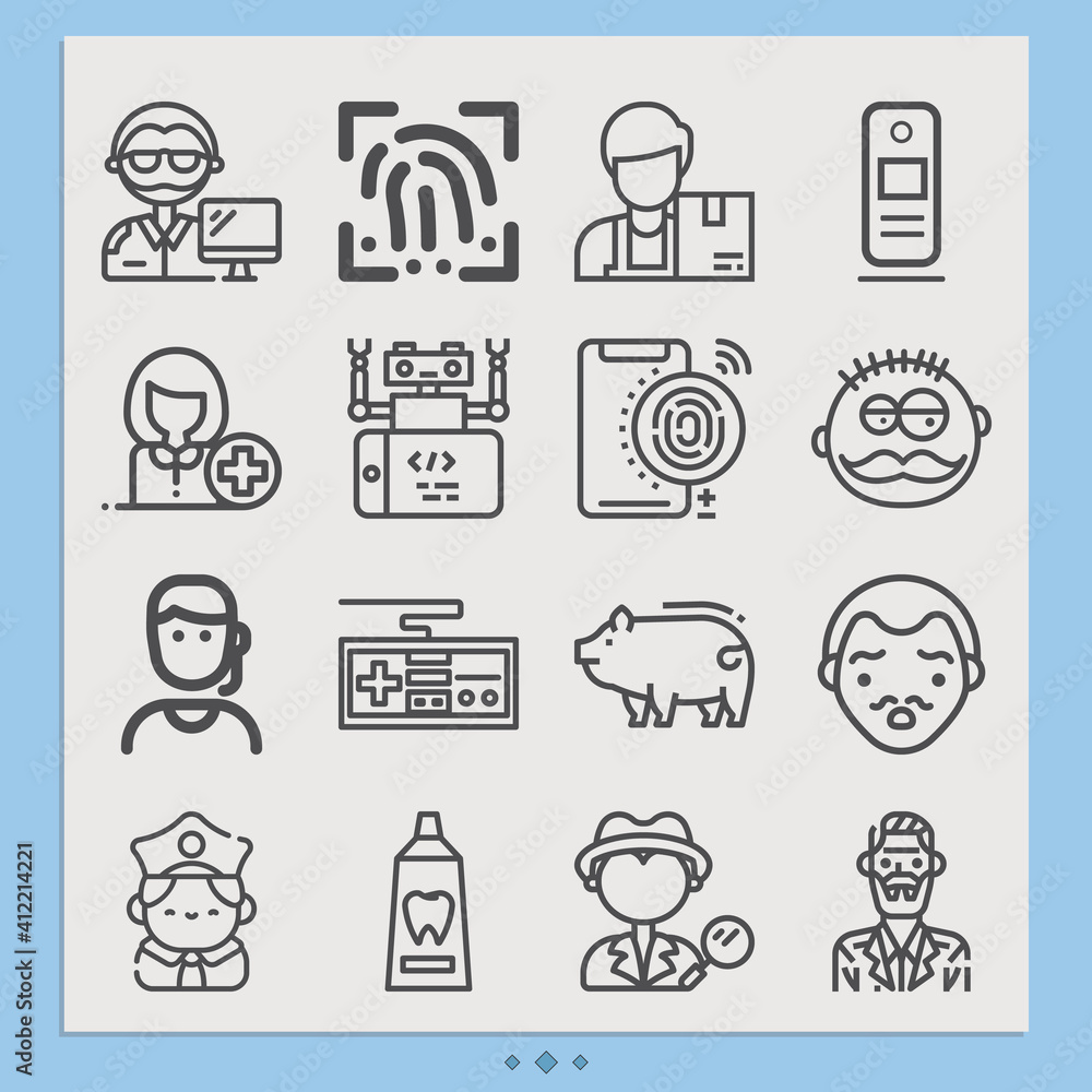 Simple set of officer related lineal icons. Simple set of officer related lineal icons.