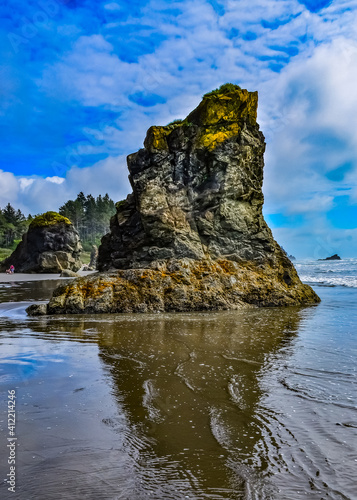 Marine landscape. Small islands and rocks on the shores of the Pacific Ocean in Olympic National Park, Washington