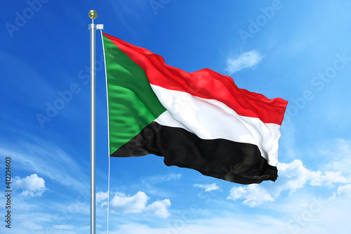 Palestine flag waving on a high quality blue cloudy sky, 3d illustration