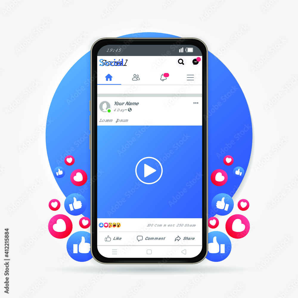 facebook post with mobile element	 - obrazy, fototapety, plakaty 