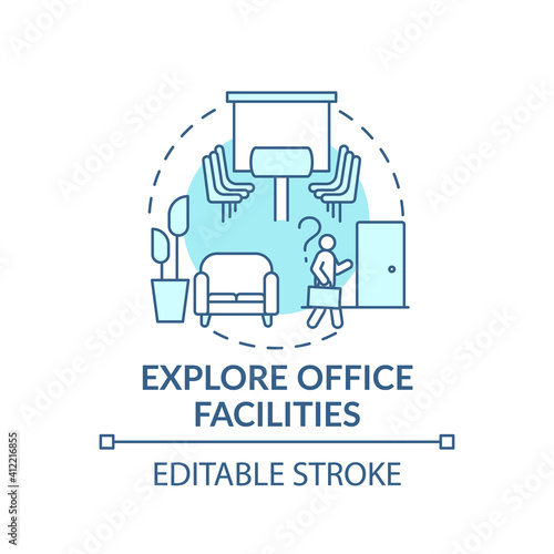 Business perspectives concept icon. Tips for newbie Adaptation period. Learning office facilities idea thin line illustration. Vector isolated outline RGB color drawing. Editable stroke