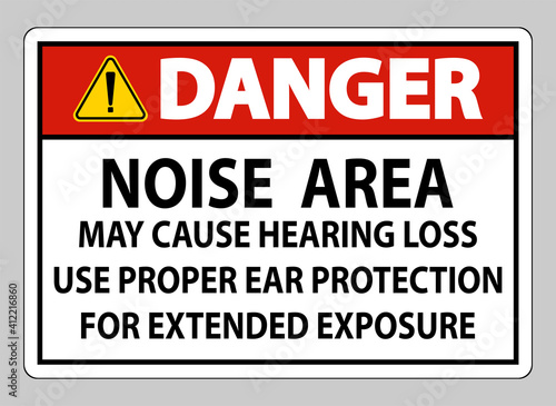 Danger PPE Sign, Noise Area May Cause Hearing Loss, Use Proper Ear Protection For Extended Exposure