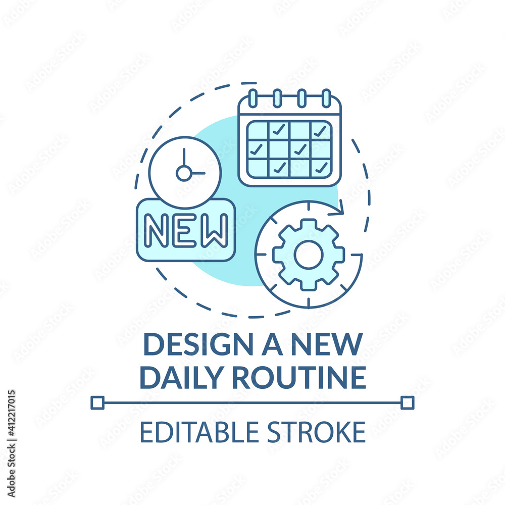 Design of new daily routine concept icon. Lifestyle change for new work. Break bad habits idea thin line illustration. Re-establishment. Vector isolated outline RGB color drawing. Editable stroke Design of new daily routine concept icon. Lifestyle change for new work. Break bad habits idea thin line illustration. Re-establishment. Vector isolated outline RGB color drawing. Editable stroke