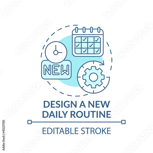 Design of new daily routine concept icon. Lifestyle change for new work. Break bad habits idea thin line illustration. Re-establishment. Vector isolated outline RGB color drawing. Editable stroke