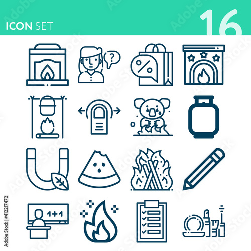 Simple set of 16 icons related to draw