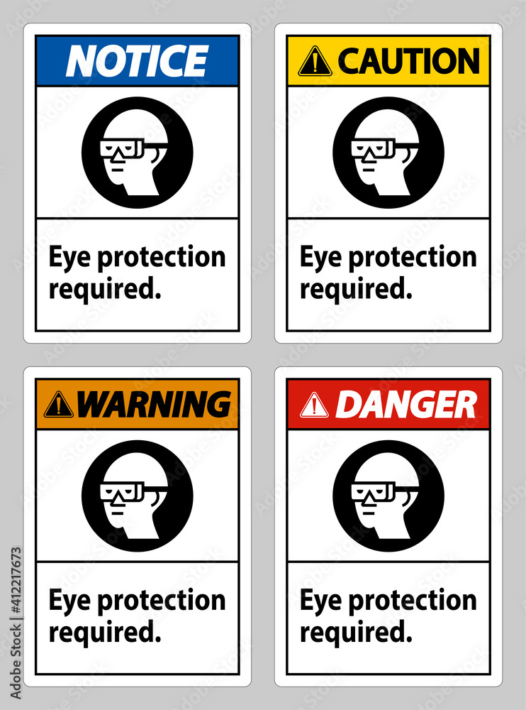 Sign Eye Protection Required on white background Sign Eye Protection Required on white background