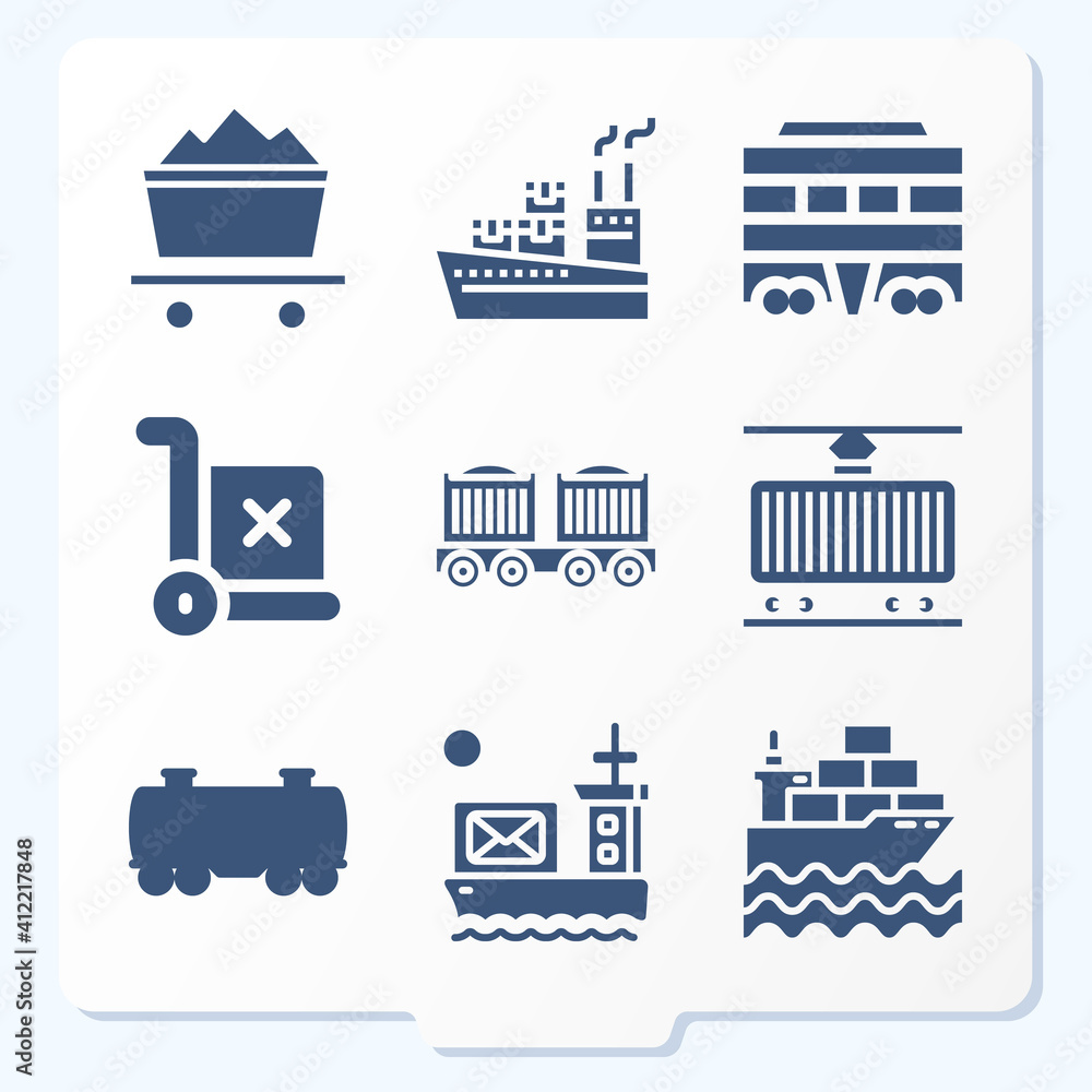 Simple set of 9 icons related to aerial view