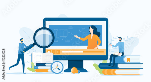 vector illustration design business research and online education and E-learning at home by webinar training concept