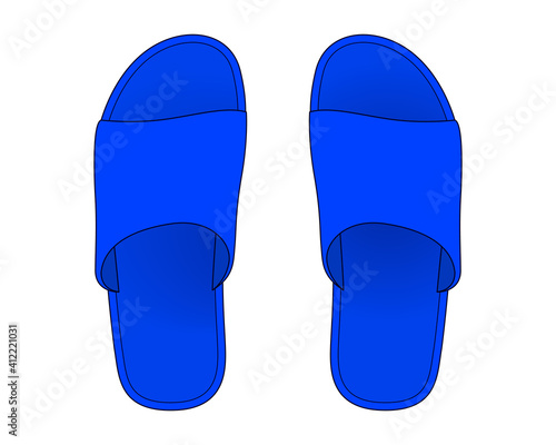 Blue Slipper Shoes Template On White Background, Top View.