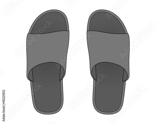 Blank Gray Slipper Shoes Template on White Background, Top View.