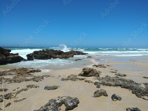 Beach, rocks & waves.