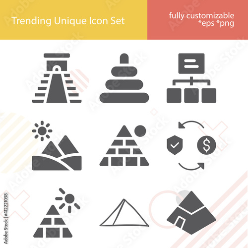 Simple set of unesco related filled icons.