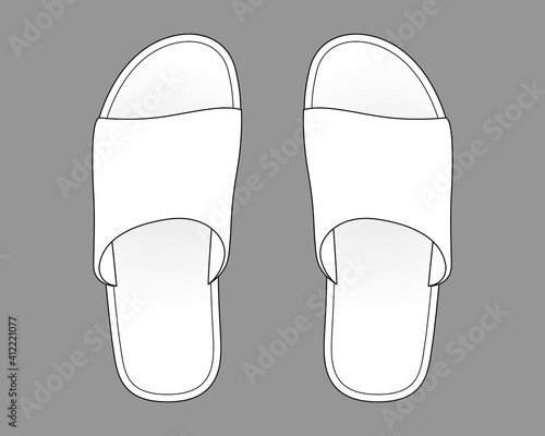 Blank White Slipper Shoes Template on Gray Background. Top View, Vector File.