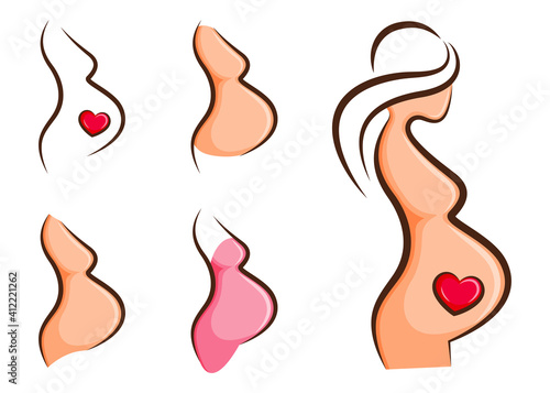 Pregnant woman cute illustration. Line, cartoon. Doula. Suitable for poster, logo. Vector.