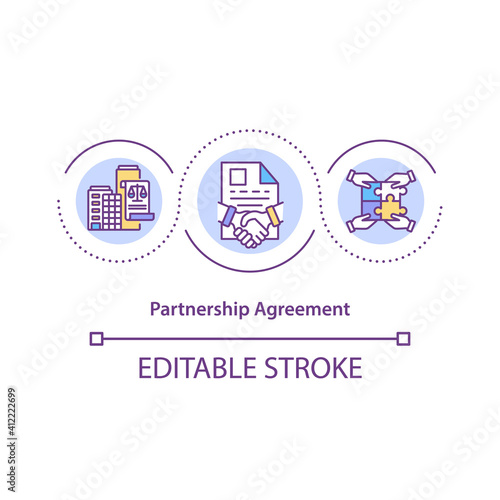 Partnership agreement concept icon. Contract between partners idea thin line illustration. Business objectives. Establishing obligations. Vector isolated outline RGB color drawing. Editable stroke