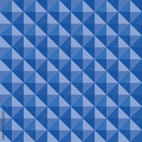 Vector 3D pyramid shaped stud seamless pattern background. Elegant studded backdrop with shaded triangles. Monochrome blue repeat. Modern tactile texture design. Geometric all over print for business