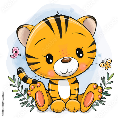 Cartoon Tiger on a blue background