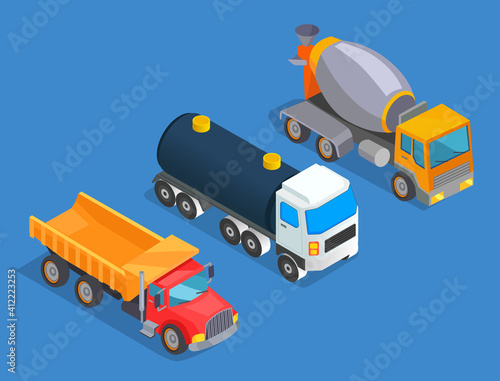 Oil transportation. Truck, tank, heavy transport. Transportation of petroleum products. Oil industry. Fuel tanker truck. Gasoline refining industry cargo transport. Isolated tanker trucks on white