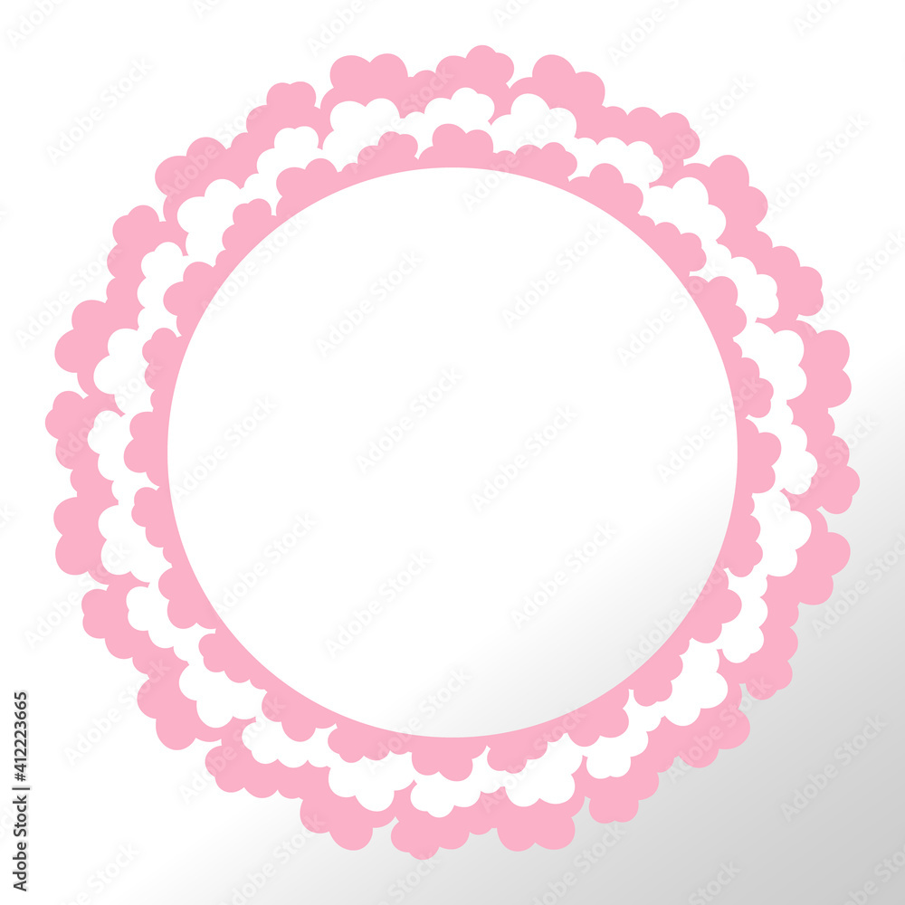 Hand drawn round frame of pink and white colors. Simple decoration. Isolated. Vector