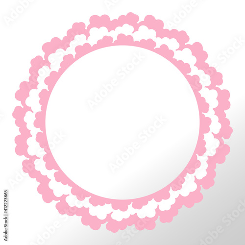 Hand drawn round frame of pink and white colors. Simple decoration. Isolated. Vector