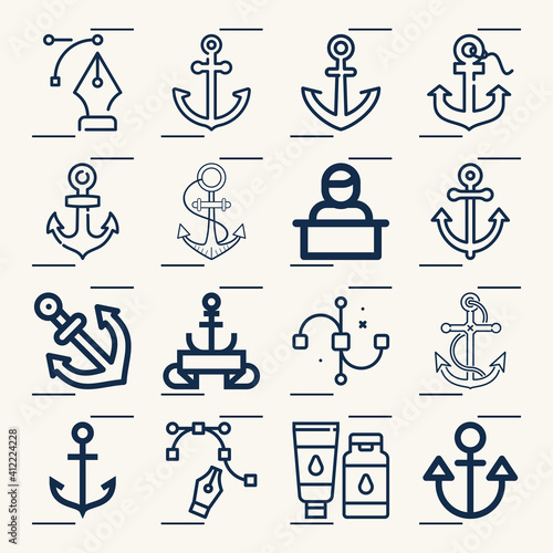 Simple set of ground tackle related lineal icons.