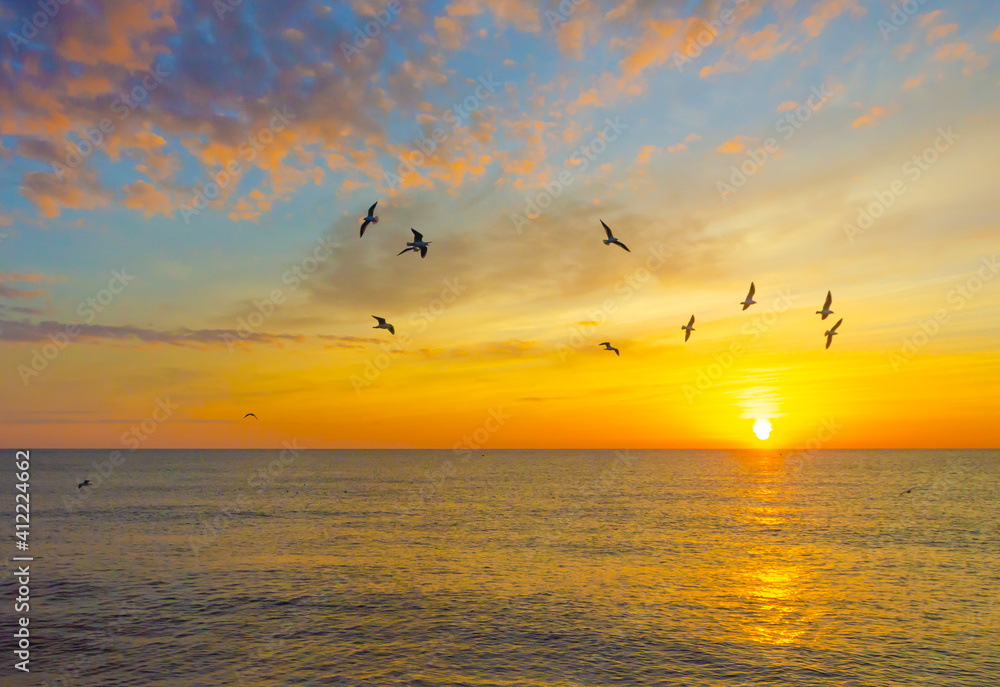 Sunrise over the sea in the early morning.