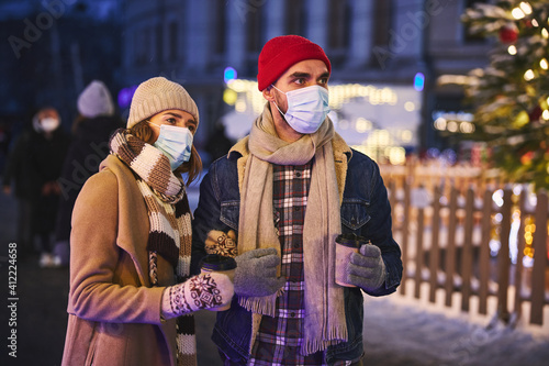 Couple spending winter holidays outdoors during pandemic