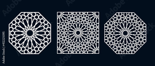 Set of templates of Islamic pattern for laser cutting or paper cut. Vector illustration.